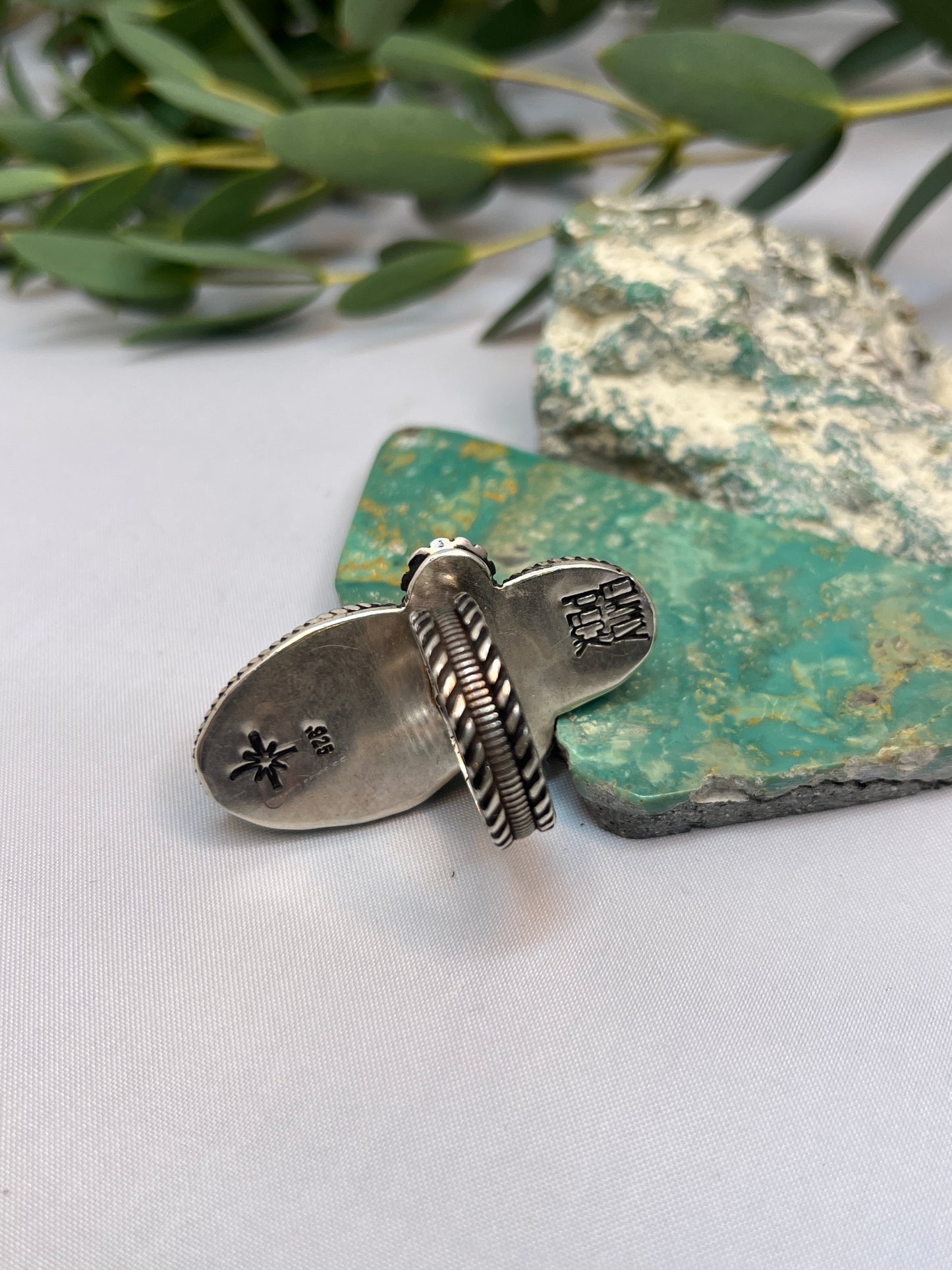 Double Blue Turquoise with Pyrite & Flower Blossom Ring | Size US 6.5