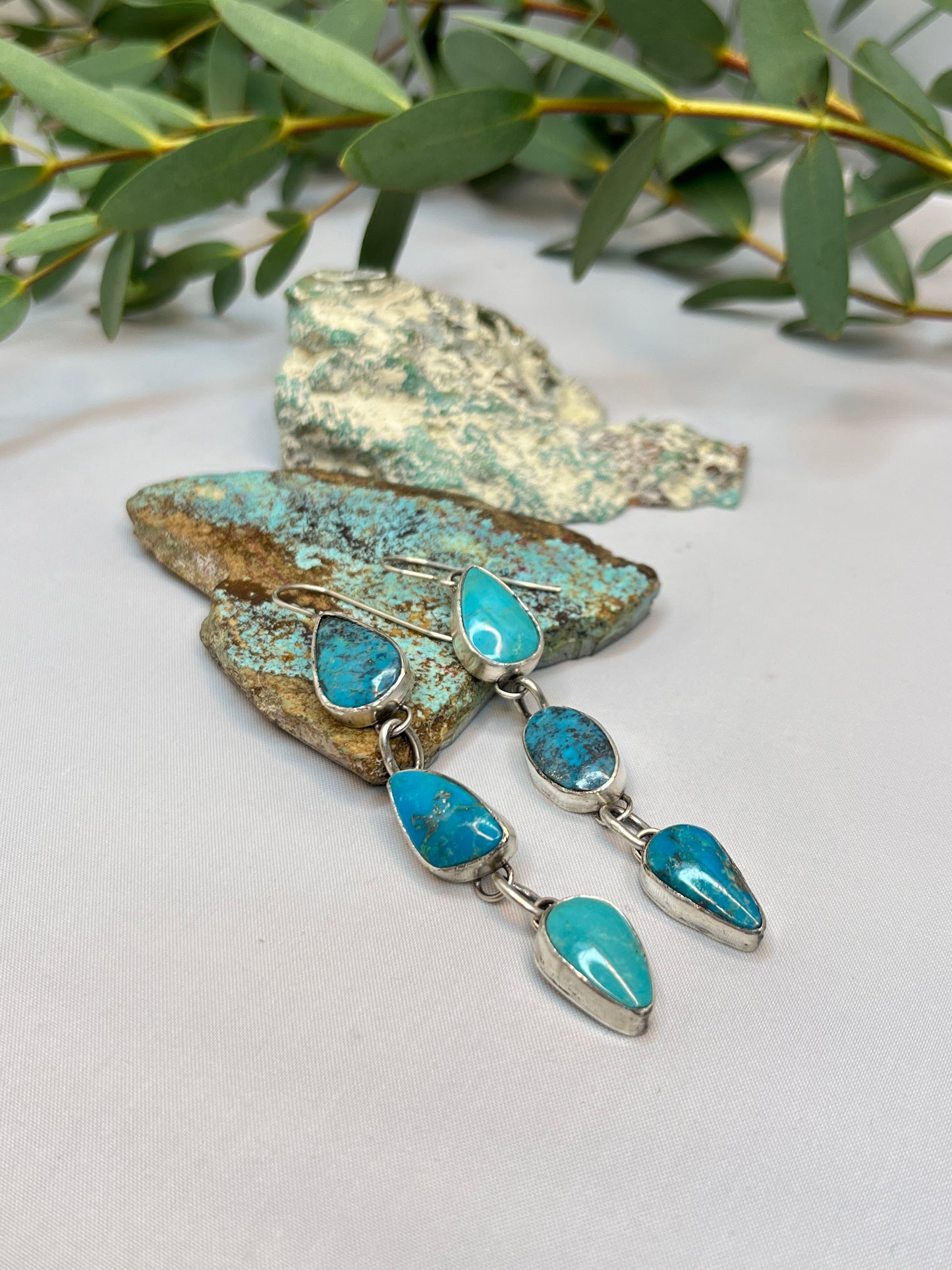 Asymmetrical Turquoise Dangle Earrings | French Hook
