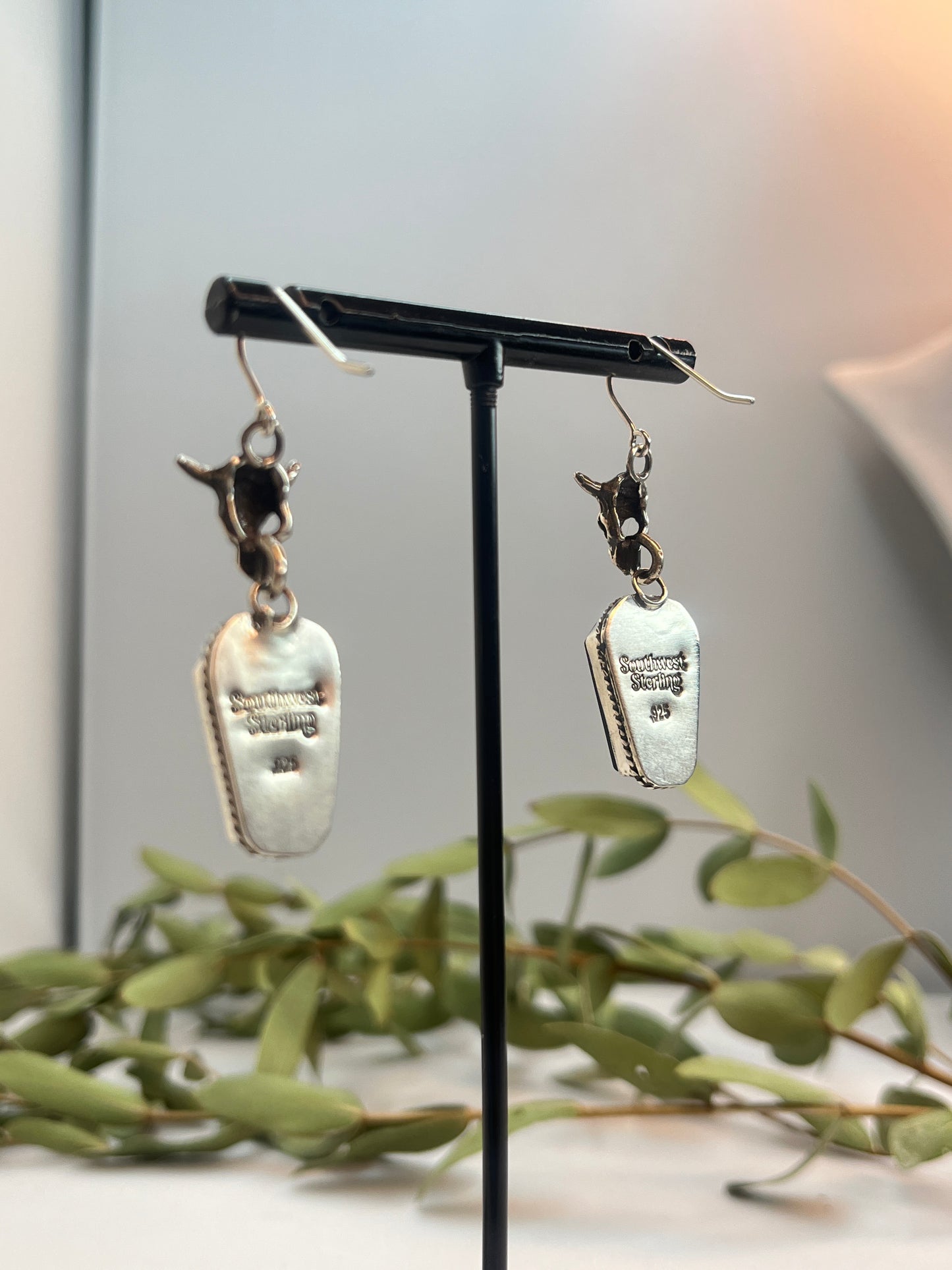 Buffalo Skull & Black Onyx Coffin Cut Earrings