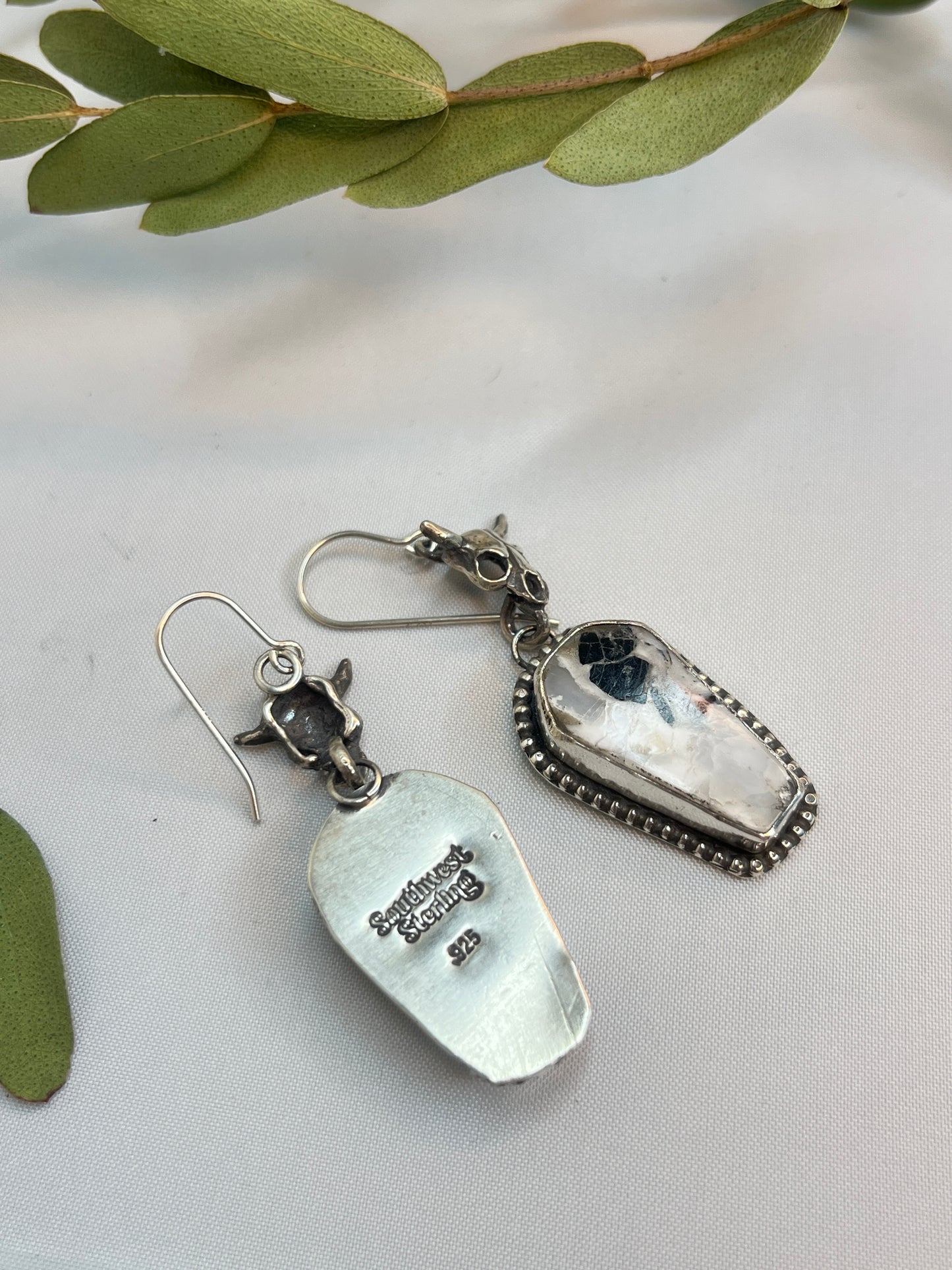 Buffalo Skull & White Buffalo Turquoiuse Coffin Cut Earrings