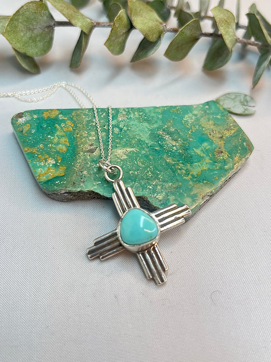 Light Blue Turquoise Zia Pendant/Necklace | 18" Sterling Silver Chain