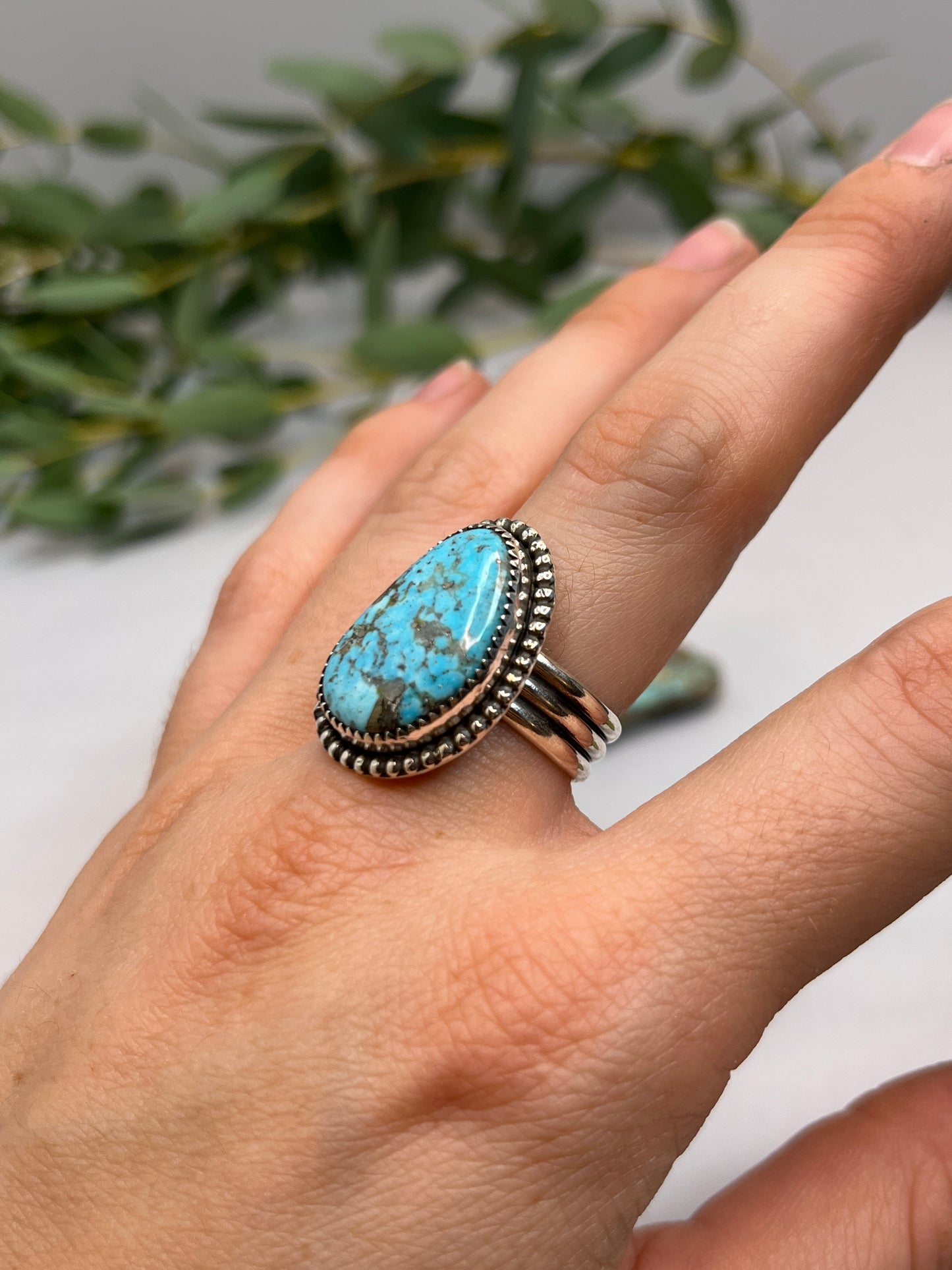 Blue Turquoise with Pyrite Ring | Size US 8