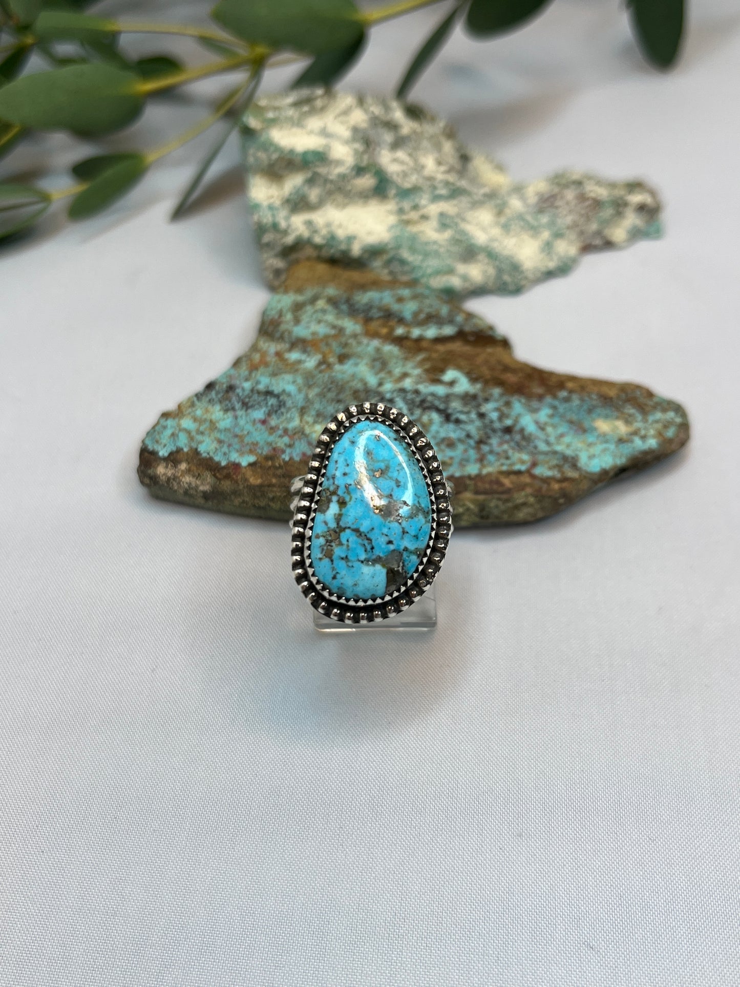 Blue Turquoise with Pyrite Ring | Size US 8