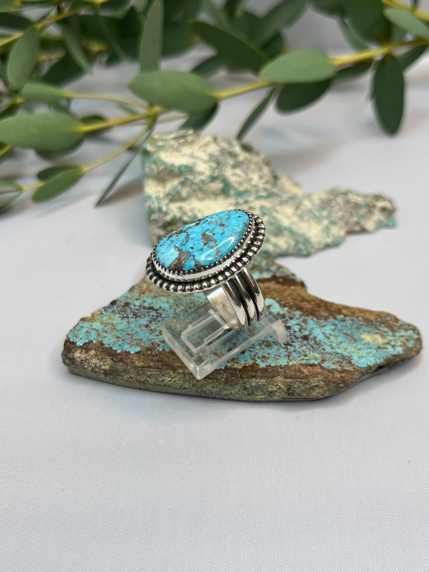 Blue Turquoise with Pyrite Ring | Size US 8