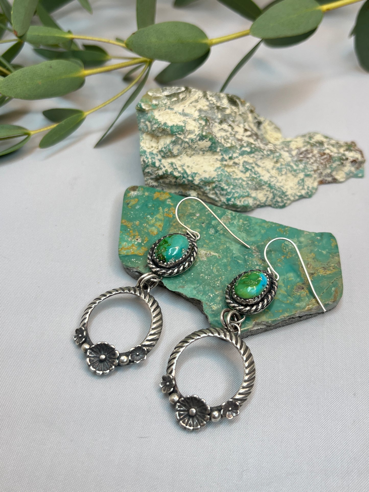 Sonoran Gold Turquoise Dangle Blossom Earrings | French Hook