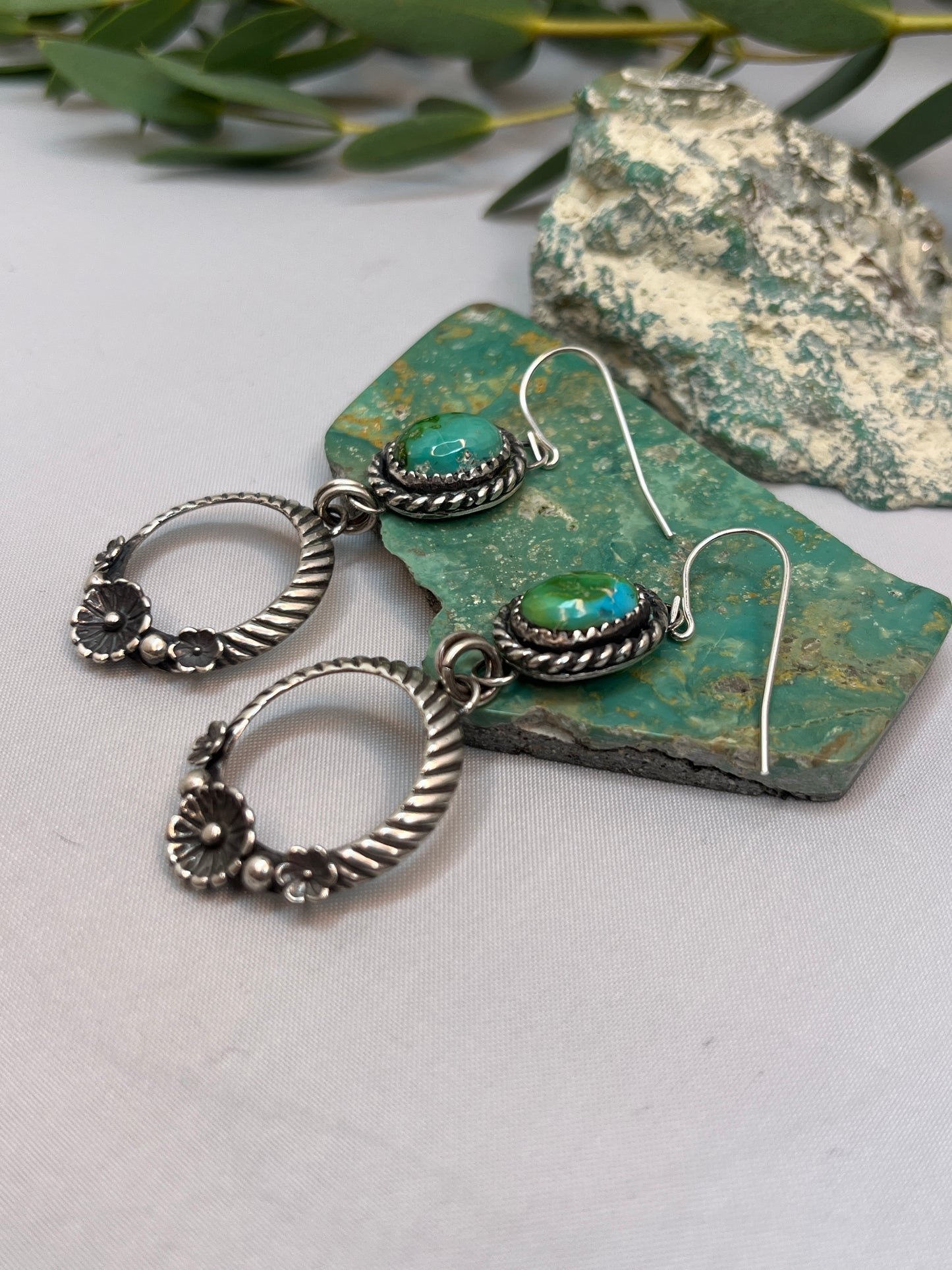 Sonoran Gold Turquoise Dangle Blossom Earrings | French Hook