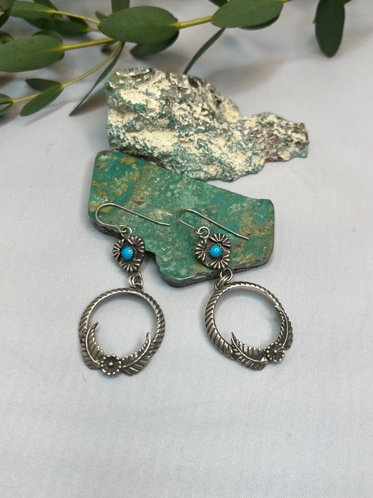 Sleeping Beauty Turquoise ♡ Dangle Blossom Earrings | French Hook