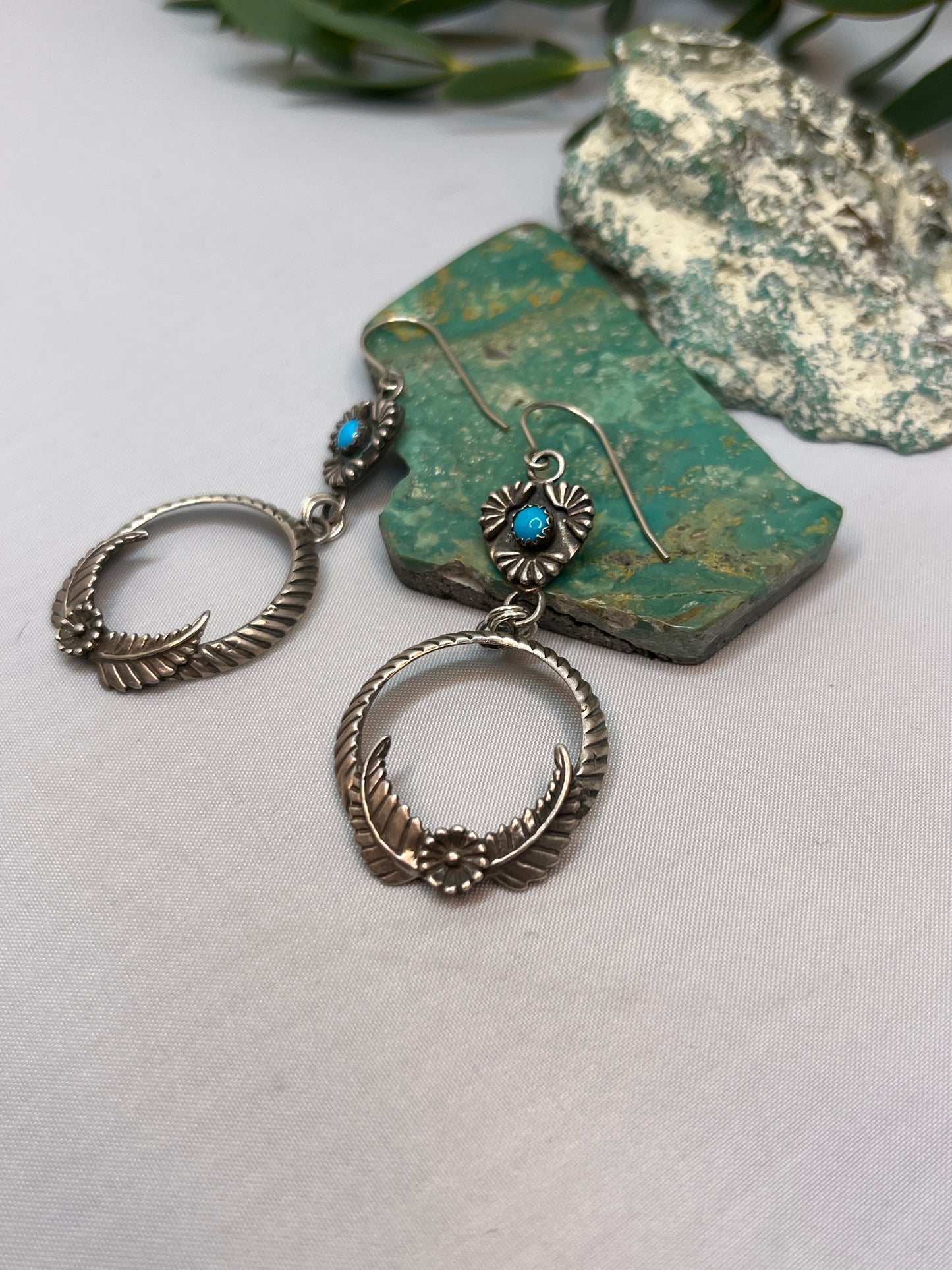 Sleeping Beauty Turquoise ♡ Dangle Blossom Earrings | French Hook