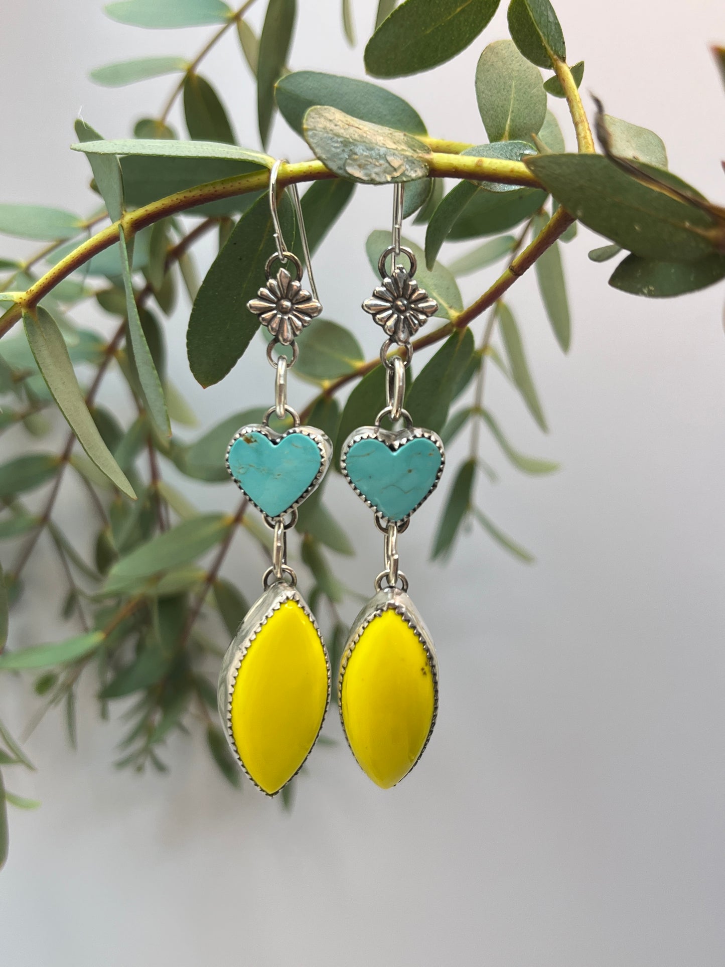 Turquoise ♡ Hearts & Yellow Rosarita Dangle Earrings | French Hook