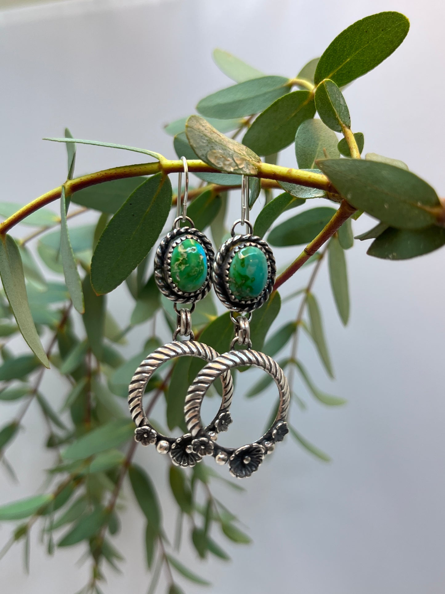 Sonoran Gold Turquoise Dangle Blossom Earrings | French Hook