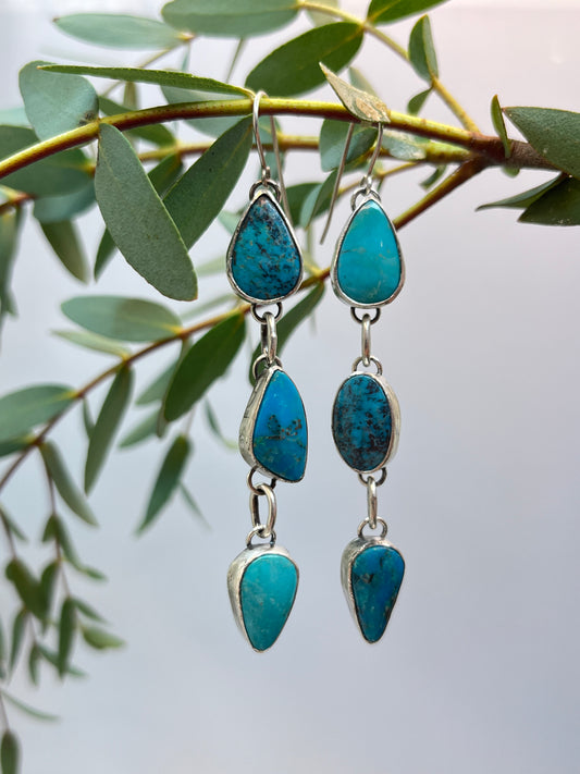 Asymmetrical Turquoise Dangle Earrings | French Hook