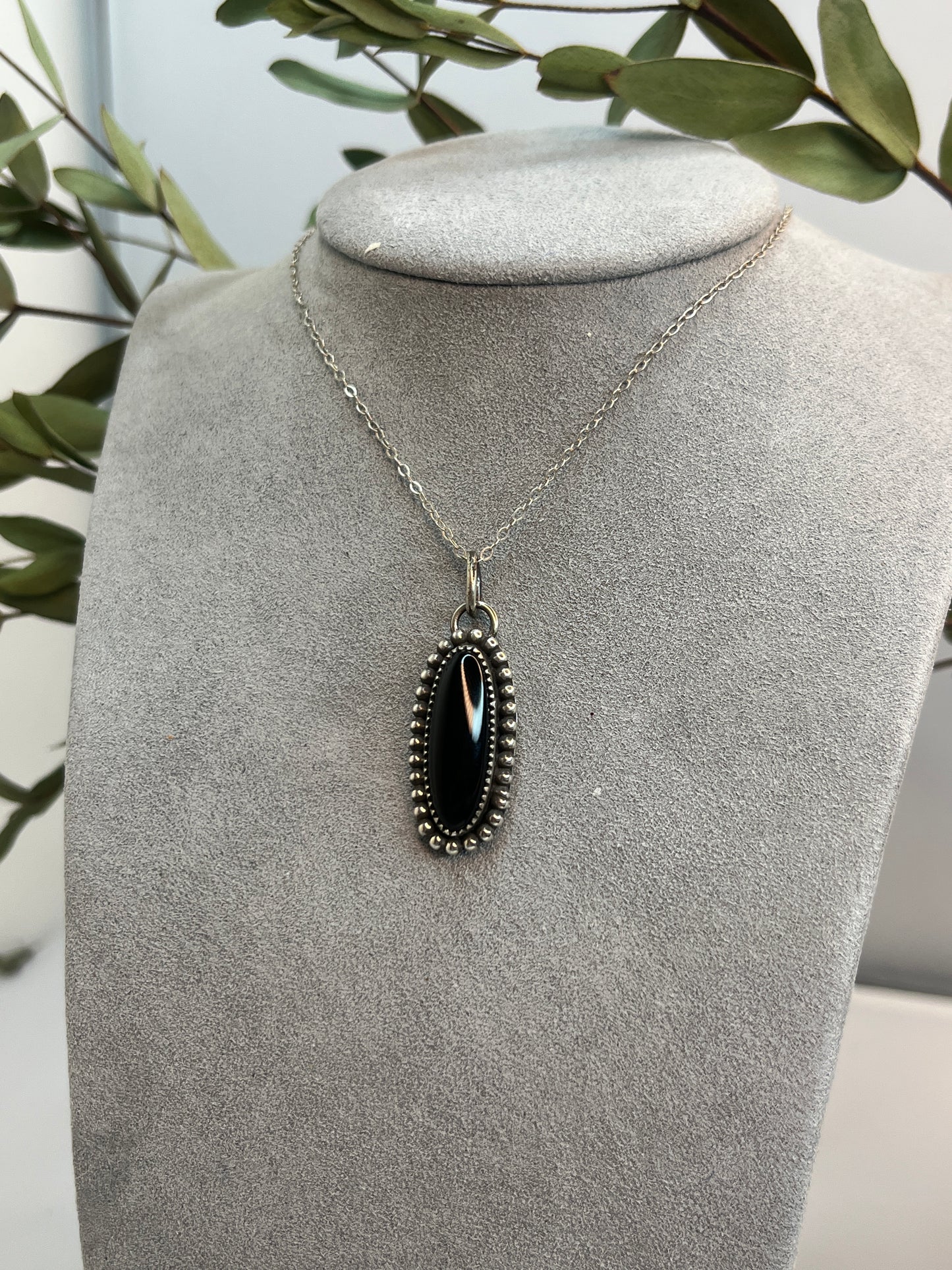 Black Onyx Long Oval Pendant