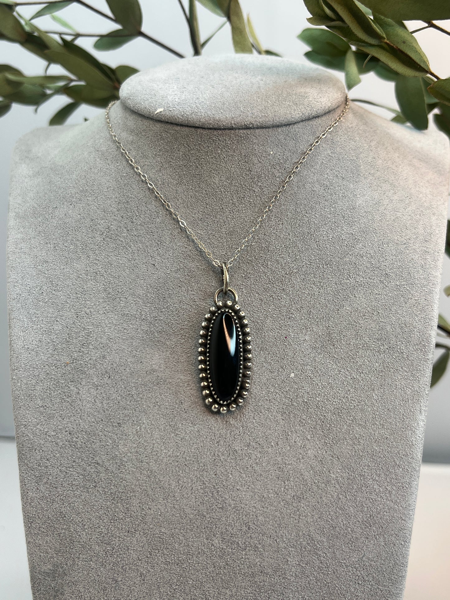 Black Onyx Long Oval Pendant