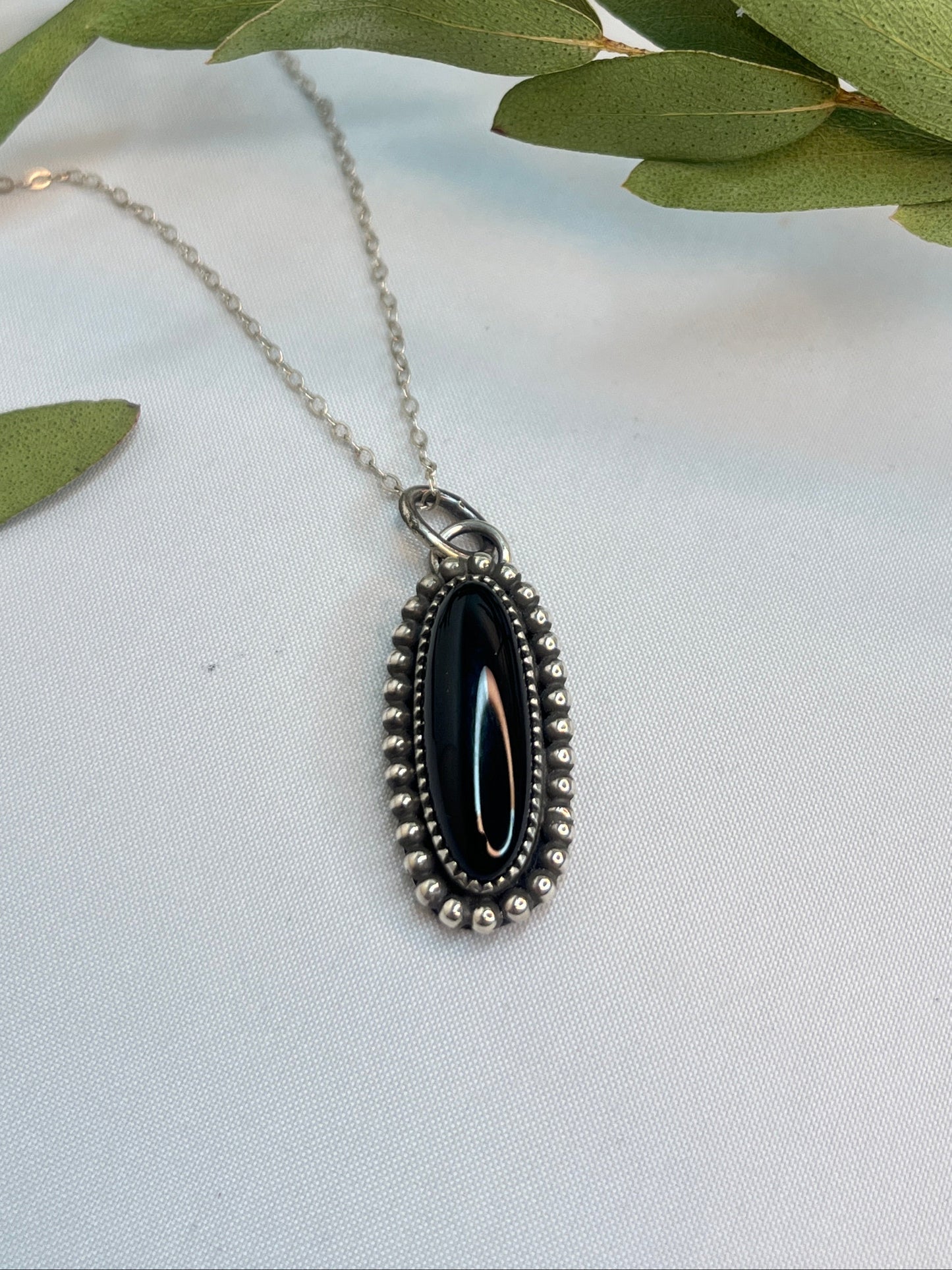Black Onyx Long Oval Pendant