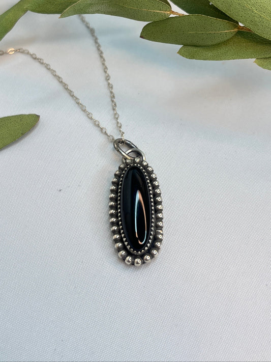 Black Onyx Long Oval Pendant