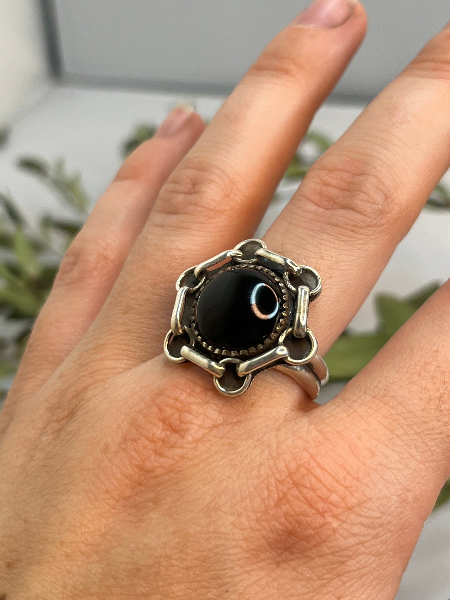 Black Onyx Chain Ring | Size 10