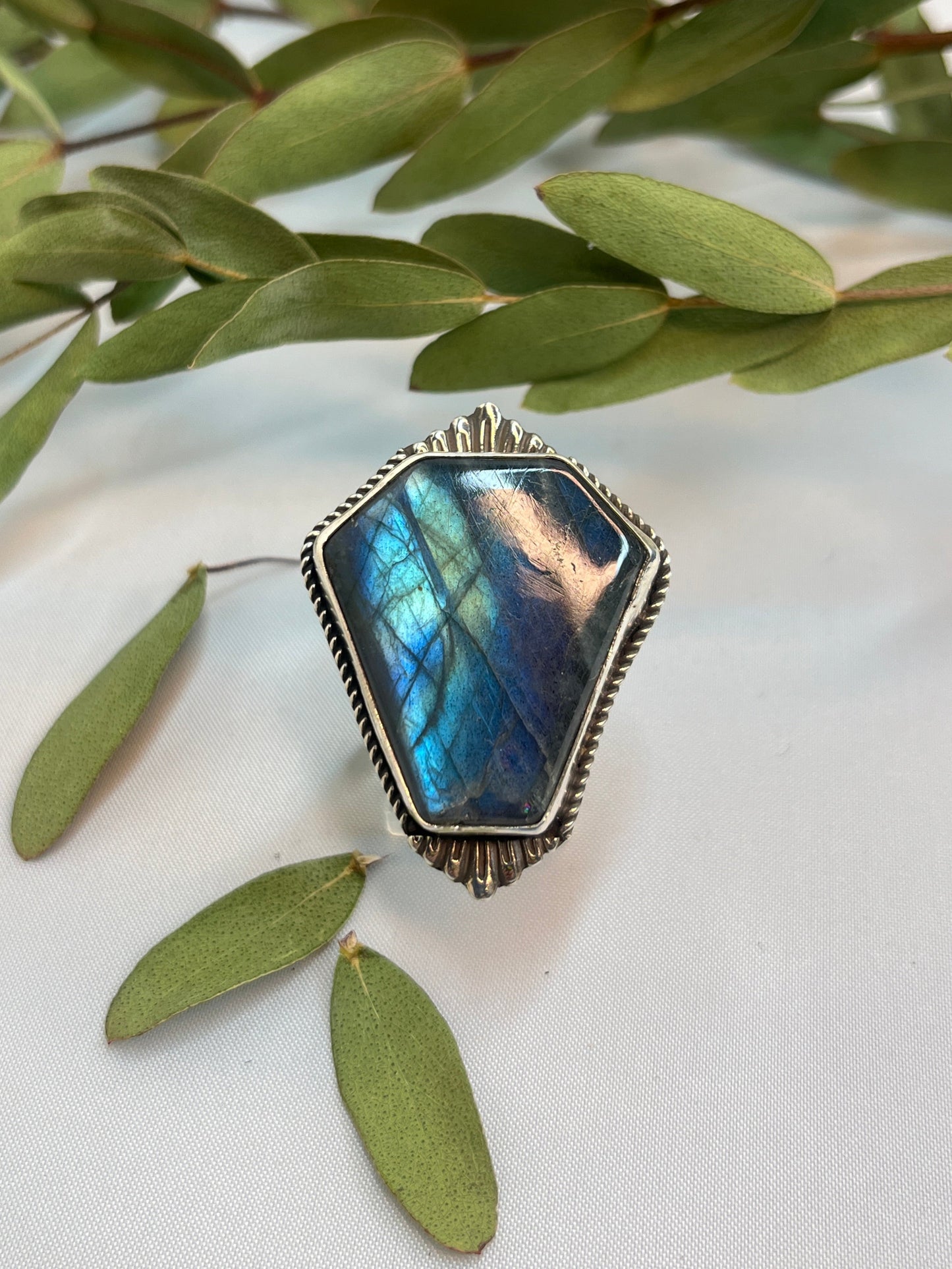Labradorite Coffin Cut Ring | Size 8