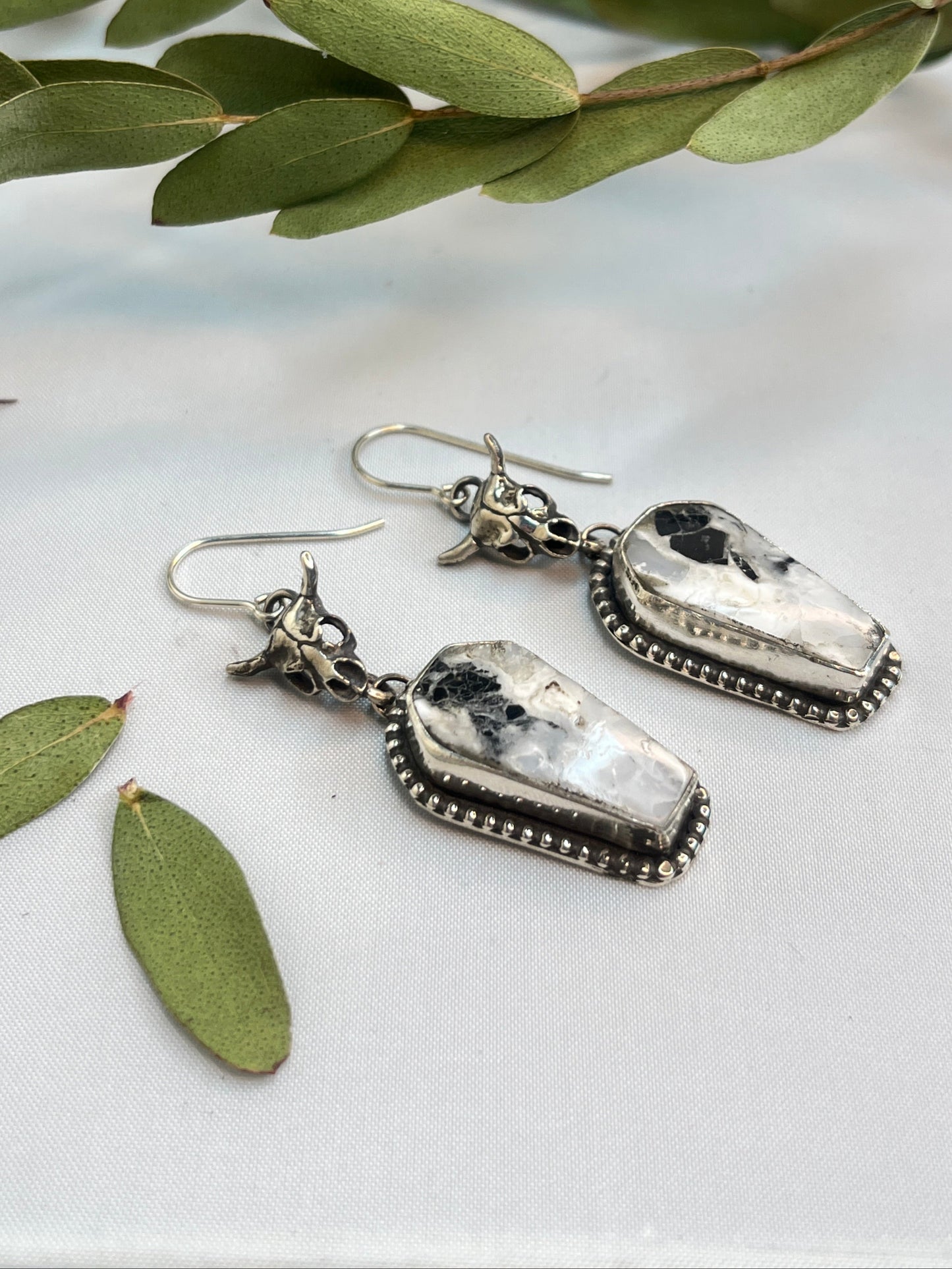 Buffalo Skull & White Buffalo Turquoiuse Coffin Cut Earrings