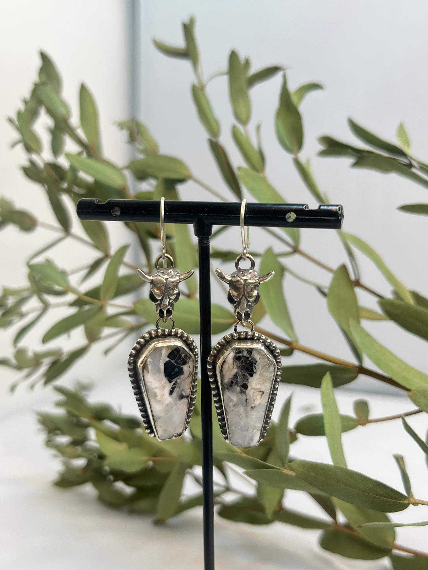 Buffalo Skull & White Buffalo Turquoiuse Coffin Cut Earrings