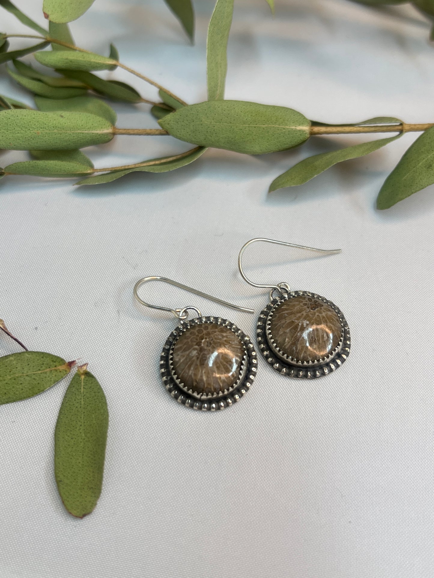 Petoskey Fossil Round Dangle Earrings