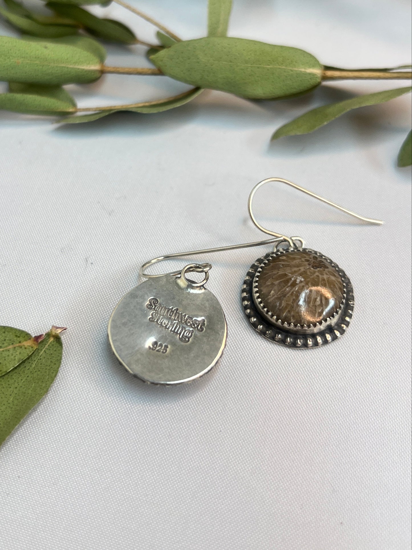Petoskey Fossil Round Dangle Earrings
