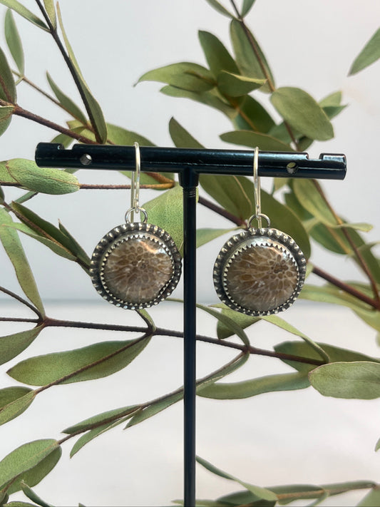 Petoskey Fossil Round Dangle Earrings