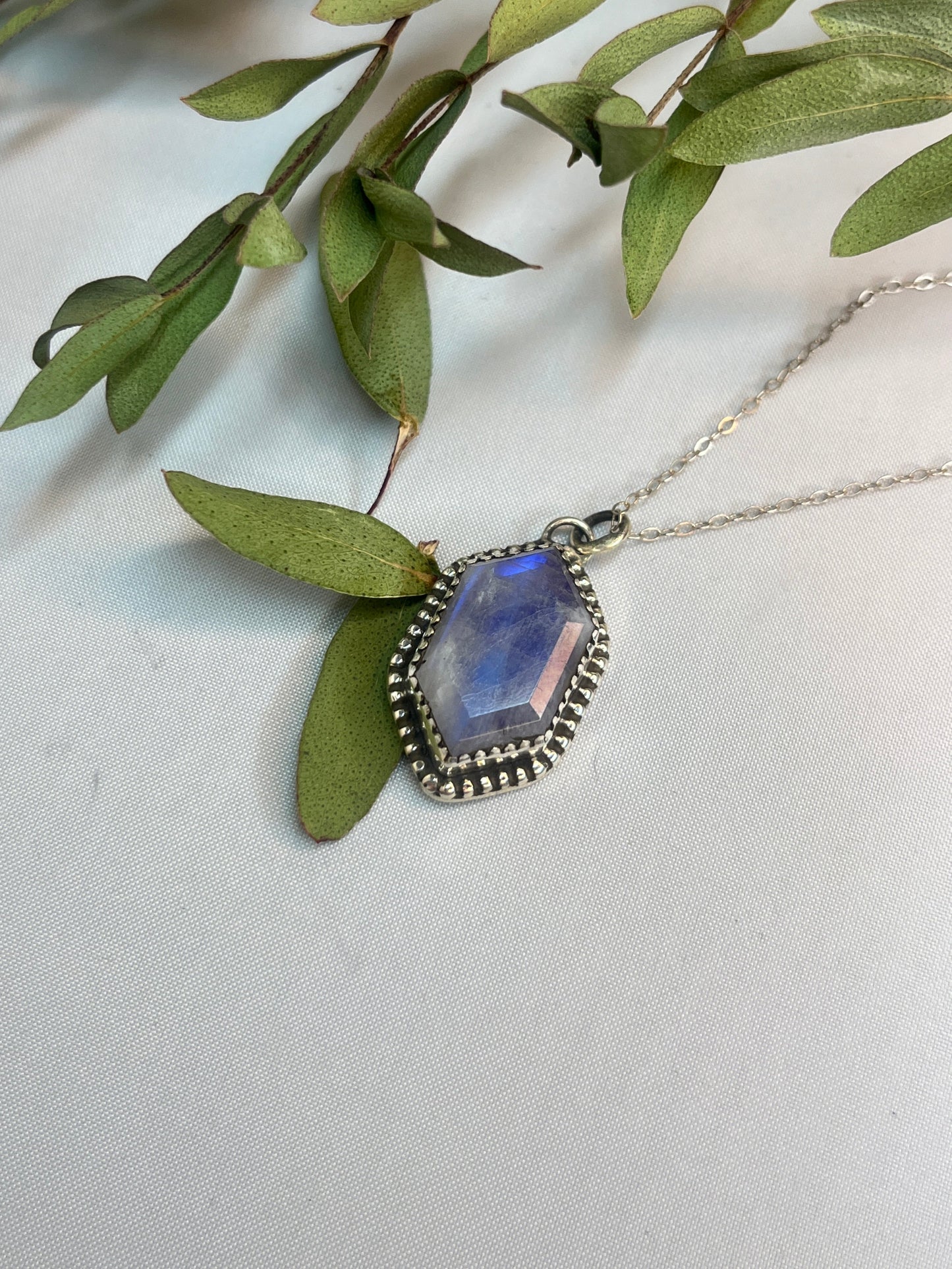 Moonstone Facet Cut Elongated Hexagon Pendant