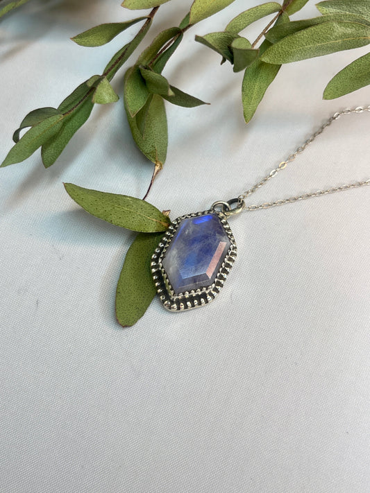 Moonstone Facet Cut Elongated Hexagon Pendant
