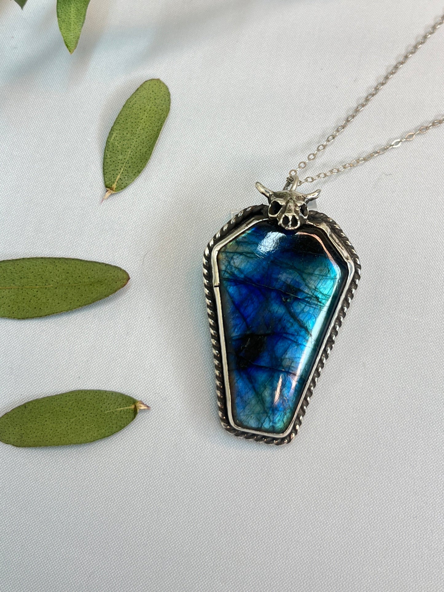 Buffalo Skull & Labradorite Coffin Cut Pendant