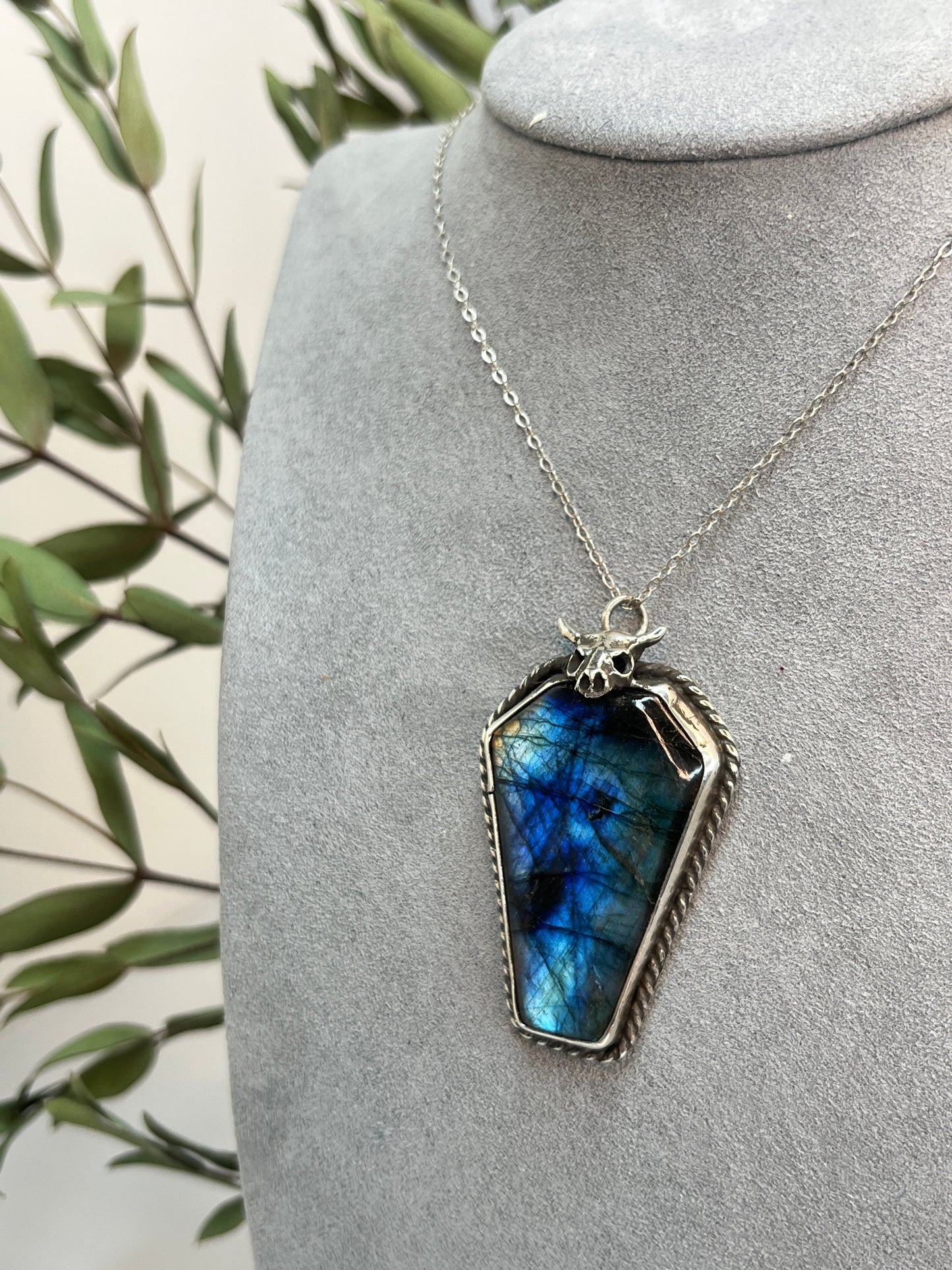 Buffalo Skull & Labradorite Coffin Cut Pendant