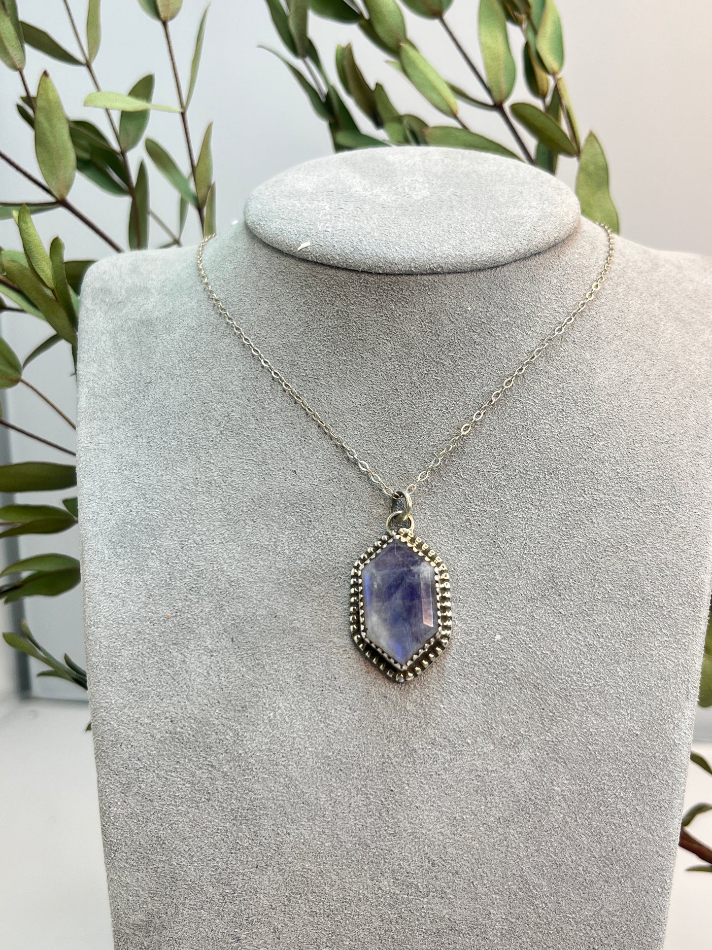 Moonstone Facet Cut Elongated Hexagon Pendant